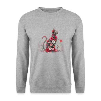 A majestic cat with floral accents - Unisex Sweatshirt - salt & pepper - Front - Alina (178cm) & Michal (187cm)