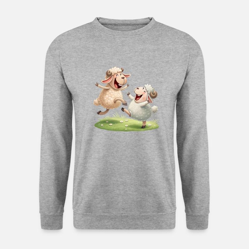 Fröhliches Schaf-Duo - Unisex Pullover - Weißgrau meliert