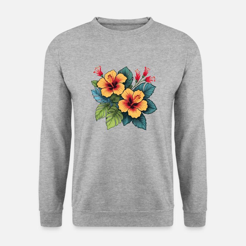 Hibiskus - Unisex Pullover - Weißgrau meliert