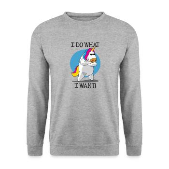 Cooles Einhorn - Unisex Pullover - Weißgrau meliert - Vorne - Alina (178cm) & Michal (187cm)