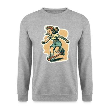 Skater-Mädchen - Unisex Pullover - Weißgrau meliert - Vorne - Alina (178cm) & Michal (187cm)