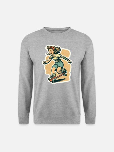 Skater-Mädchen - Unisex Pullover - Weißgrau meliert