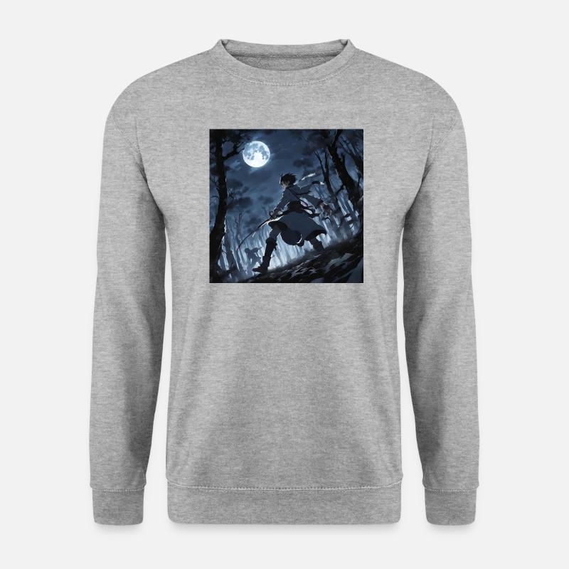 Schwertkämpfer im Mondlicht - Unisex Pullover - Weißgrau meliert