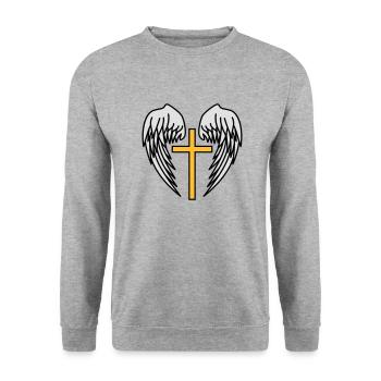 Holy Cross Jesus Christ Wings Angel Heaven - Unisex Sweatshirt - salt & pepper - Front - Alina (178cm) & Michal (187cm)