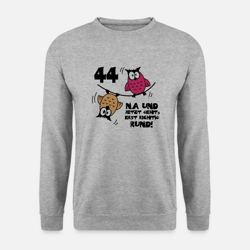 44. Geburtstag - Eulen "na und" - Unisex Pullover - Weißgrau meliert