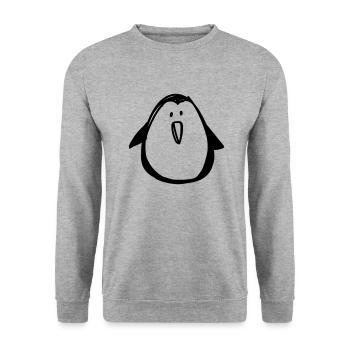 Pinguin - Zeichnung - Unisex Pullover - Weißgrau meliert - Vorne - Alina (178cm) & Michal (187cm)