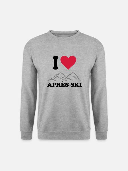 I love Apres Ski Berg Après-Ski Hüttengaudi Team - Unisex Pullover - Weißgrau meliert