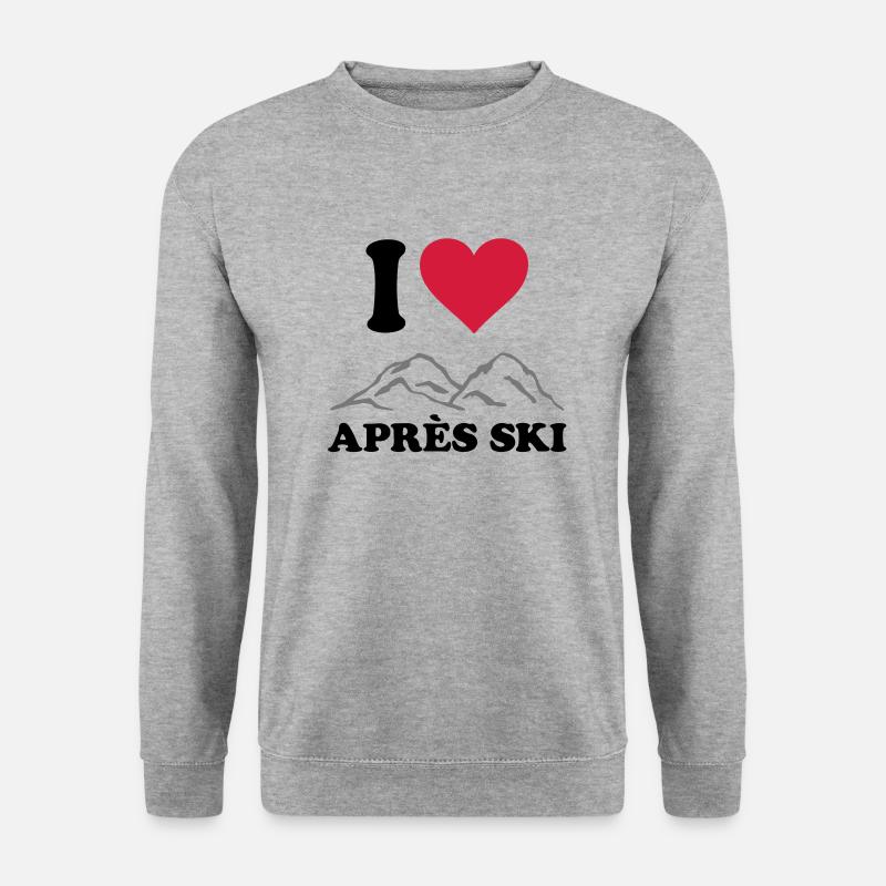I love Apres Ski Berg Après-Ski Hüttengaudi Team - Unisex Pullover - Weißgrau meliert