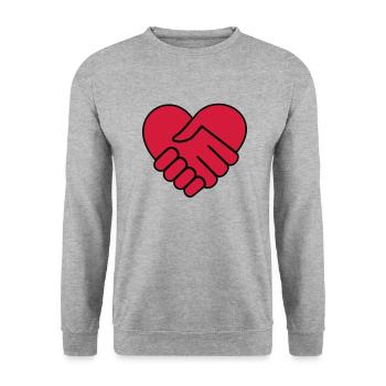 Hand in Hand Herz rot - Unisex Pullover - Weißgrau meliert - Vorne - Alina (178cm) & Michal (187cm)