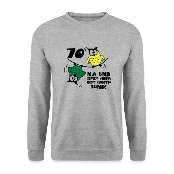 70 birthday, owls on the wire rope, round - Unisex Sweatshirt - salt & pepper - Front - Alina (178cm) & Michal (187cm)