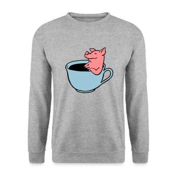Schwein im Kaffee - Unisex Pullover - Weißgrau meliert - Vorne - Alina (178cm) & Michal (187cm)