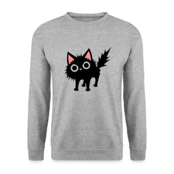 Schwarze Katze - Unisex Pullover - Weißgrau meliert - Vorne - Alina (178cm) & Michal (187cm)
