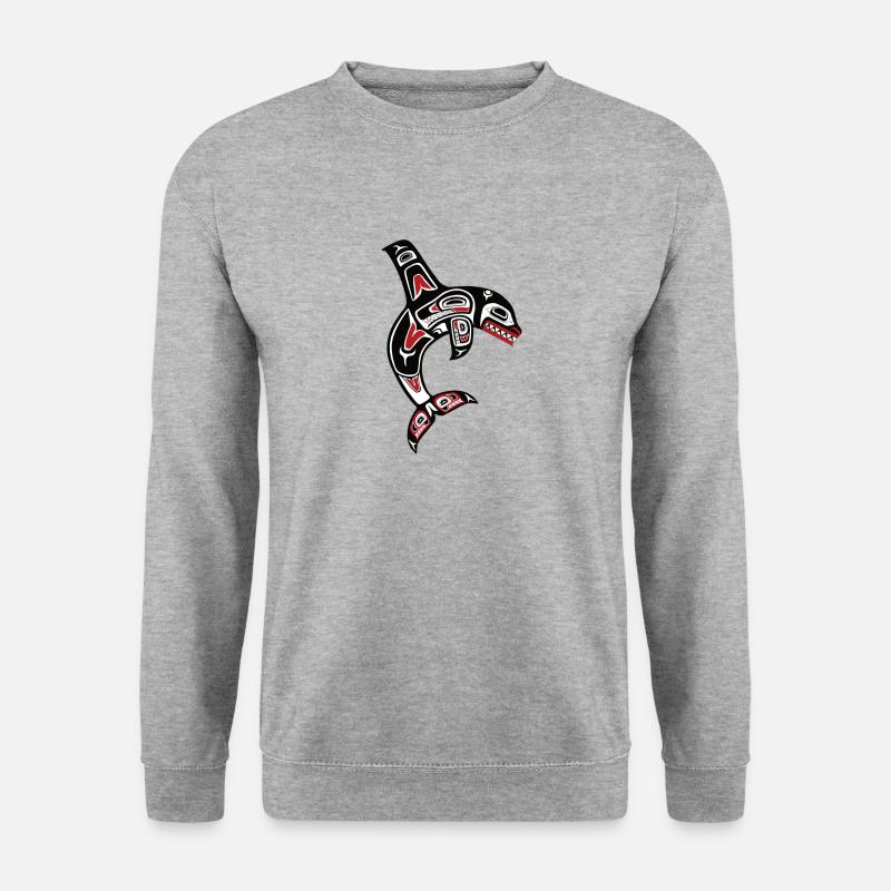 Orca Schwertwal Indianer Haida Kunst - Unisex Pullover - Weißgrau meliert
