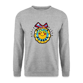 Smiley Winning Medal - Unisex Pullover - Weißgrau meliert - Vorne - Alina (178cm) & Michal (187cm)