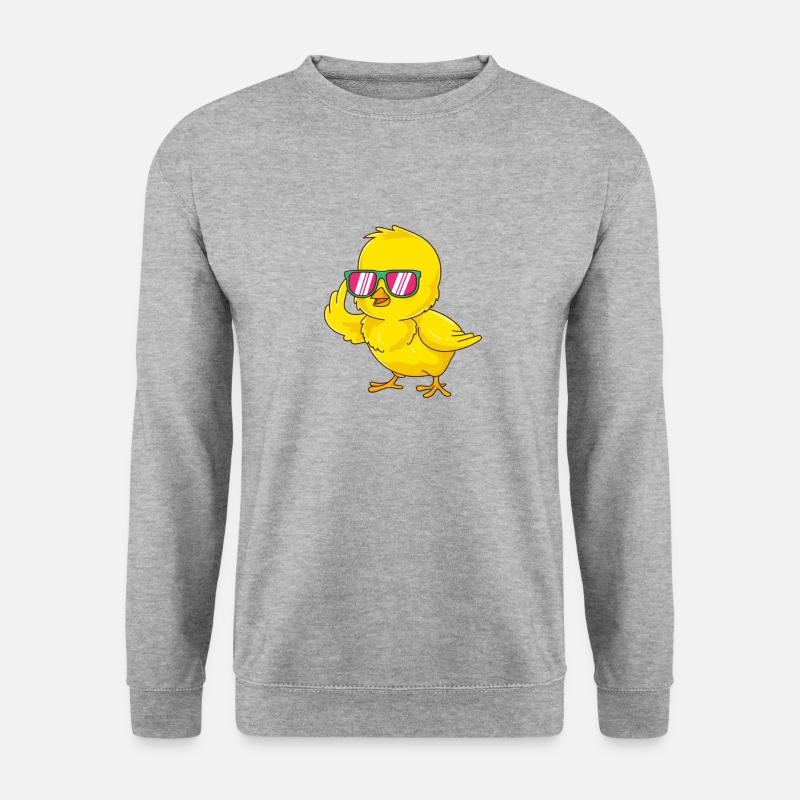 Küken-Design mit Sonnenbrille Hühner Huhn Chicken - Unisex Pullover - Weißgrau meliert