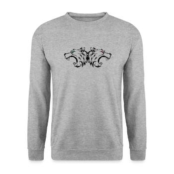 wolf_wildlife_002 - Unisex Pullover - Weißgrau meliert - Vorne - Alina (178cm) & Michal (187cm)