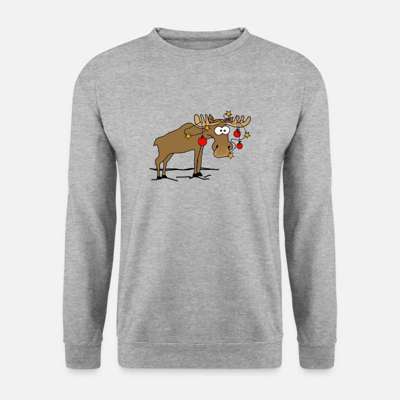 Elch mit Weihnachtsschmuck - Unisex Pullover - Weißgrau meliert