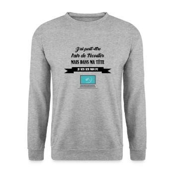 J'ai peut être l'air de t'écouter t-shirt cadeau - Sweat-shirt Unisexe - gris chiné - Devant - Alina (178cm) & Michal (187cm)