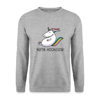 Hufen hochlegen - Unisex Pullover - Weißgrau meliert - Vorne - Alina (178cm) & Michal (187cm)