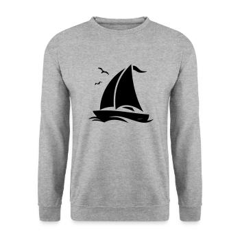 Schiffe - Segelboot Vögel - Unisex Pullover - Weißgrau meliert - Vorne - Alina (178cm) & Michal (187cm)