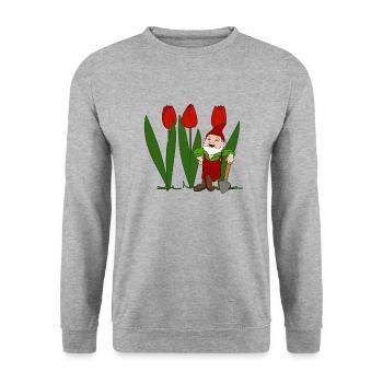 Garden gnome, tulips, spring, garden - Unisex Sweatshirt - salt & pepper - Front - Alina (178cm) & Michal (187cm)