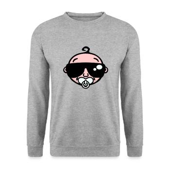 Cool Baby mit Sonnenbrille (Farbe) - Unisex Pullover - Weißgrau meliert - Vorne - Alina (178cm) & Michal (187cm)