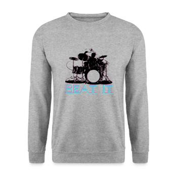 JUST BEAT IT Batteur / Batterie / Tambour / Beat - Sweat-shirt Unisexe - gris chiné - Devant - Alina (178cm) & Michal (187cm)