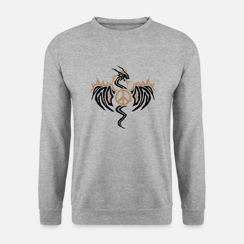 Peace Dragon - Drache mit Friedenszeichen - Unisex Pullover - Weißgrau meliert
