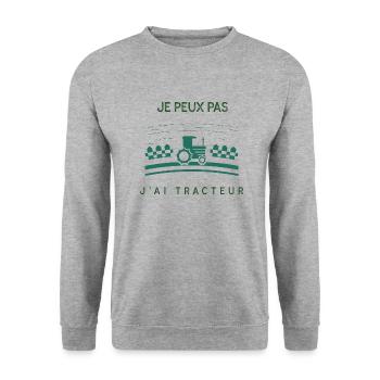 Je peux pas j'ai tracteur - Sweat-shirt Unisexe - gris chiné - Devant - Alina (178cm) & Michal (187cm)