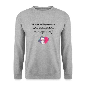 La dépression a besoin de câlins amour licorne - Sweat-shirt Unisexe - gris chiné - Devant - Alina (178cm) & Michal (187cm)