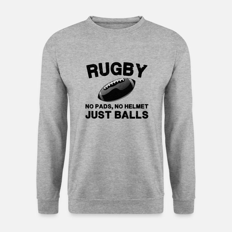 Rugby - Keine Pads, kein Helm - Nur Bälle! - Unisex Pullover - Weißgrau meliert