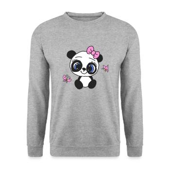 Female panda with butterflies - Unisex Sweatshirt - salt & pepper - Front - Alina (178cm) & Michal (187cm)