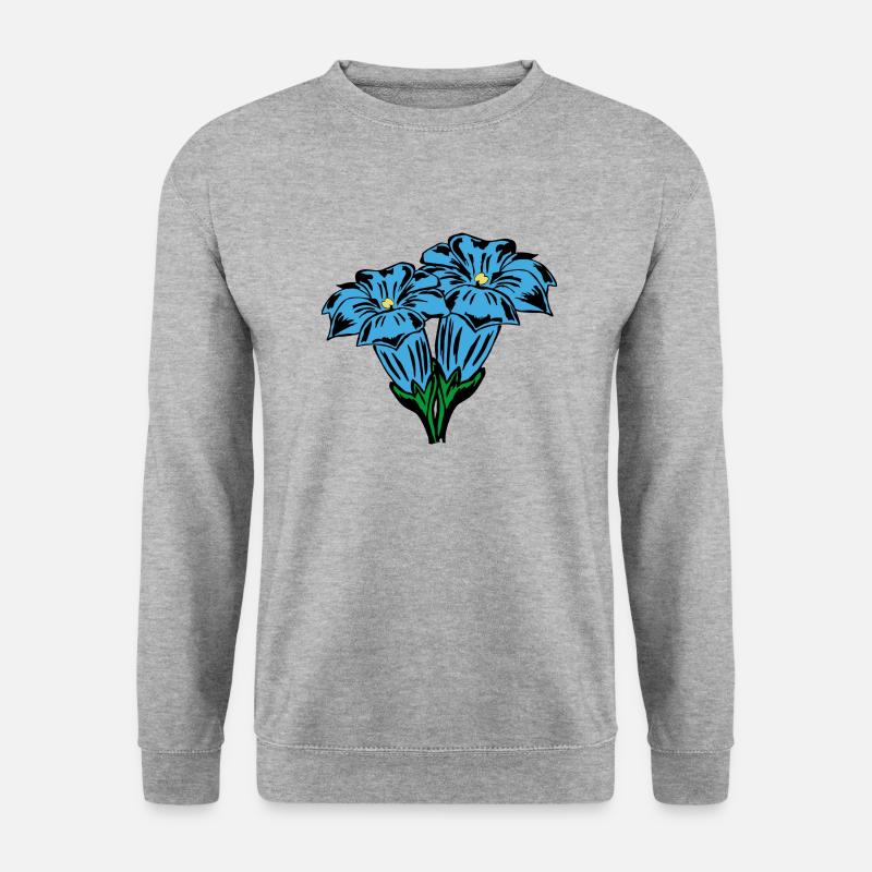 Enzian, Bergblumen, Berge - Unisex Pullover - Weißgrau meliert