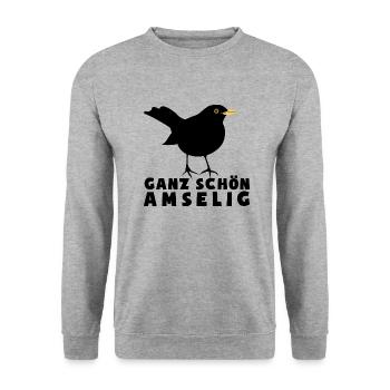 Ganz schön Amselig Amsel - Unisex Pullover - Weißgrau meliert - Vorne - Alina (178cm) & Michal (187cm)