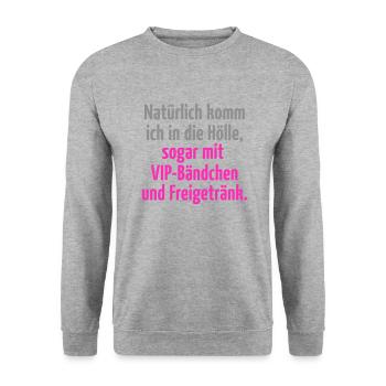 Himmel Hölle Engelchen Teufel VIP ausgelassen wild - Unisex Pullover - Weißgrau meliert - Vorne - Alina (178cm) & Michal (187cm)