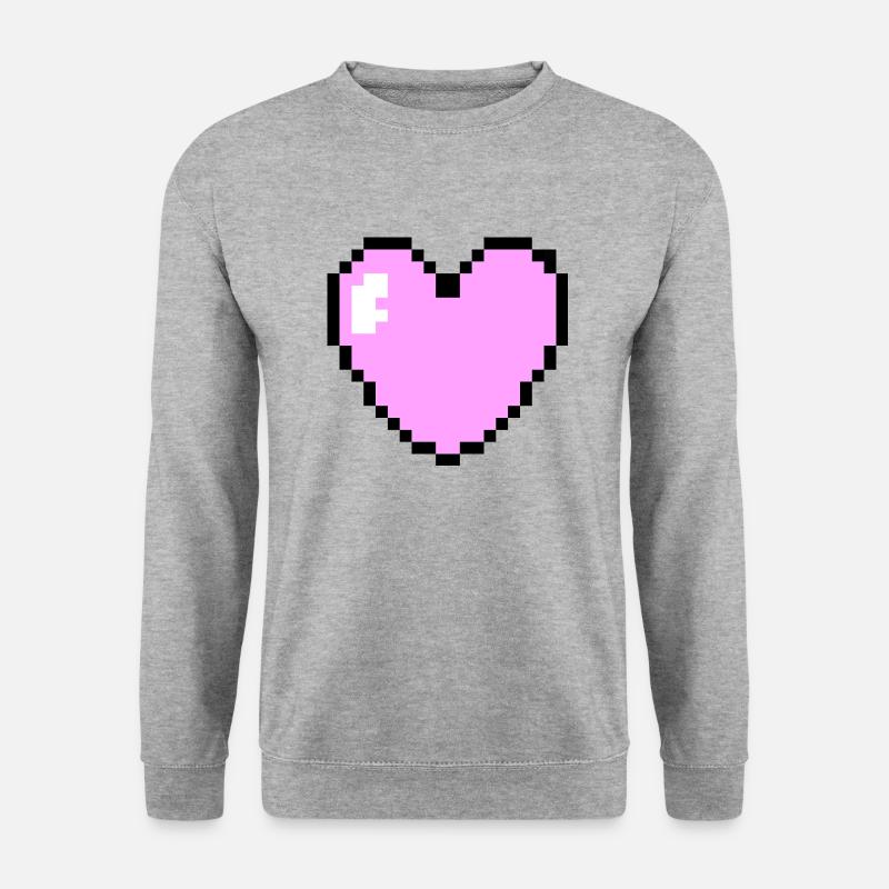 Rosa Pixel Herz - Unisex Pullover - Weißgrau meliert