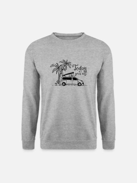 Camper Sketch "Today is a gread Day!" - Unisex Pullover - Weißgrau meliert
