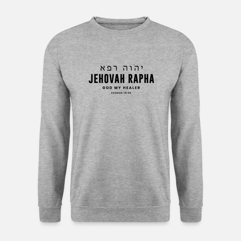 Jehova Rapha, Gott, mein Heiler, - Christliche Kleidung - Unisex Pullover - Weißgrau meliert