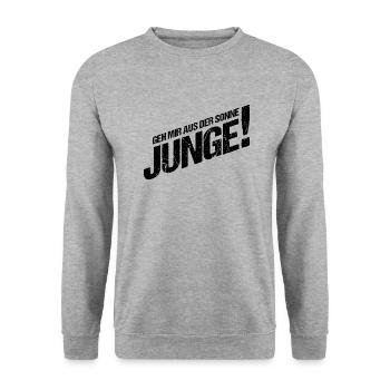 Geh mir aus der Sonne Junge - Unisex Pullover - Weißgrau meliert - Vorne - Alina (178cm) & Michal (187cm)