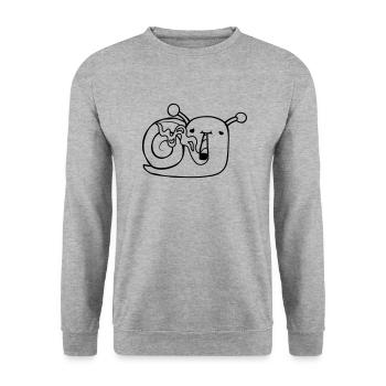 Rauchende Kiffer Schnecke - Unisex Pullover - Weißgrau meliert - Vorne - Alina (178cm) & Michal (187cm)