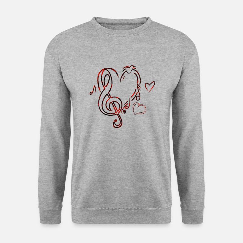Musik Herz Rot - Unisex Pullover - Weißgrau meliert