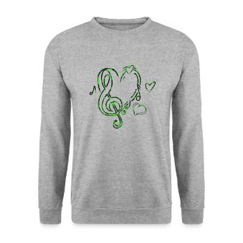 Musik Herz Grün - Unisex Pullover - Weißgrau meliert - Vorne - Alina (178cm) & Michal (187cm)