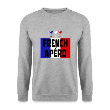 FRENCH APÉRO Vin Français bleu blanc et rouge - Sweat-shirt Unisexe - gris chiné - Devant - Alina (178cm) & Michal (187cm)