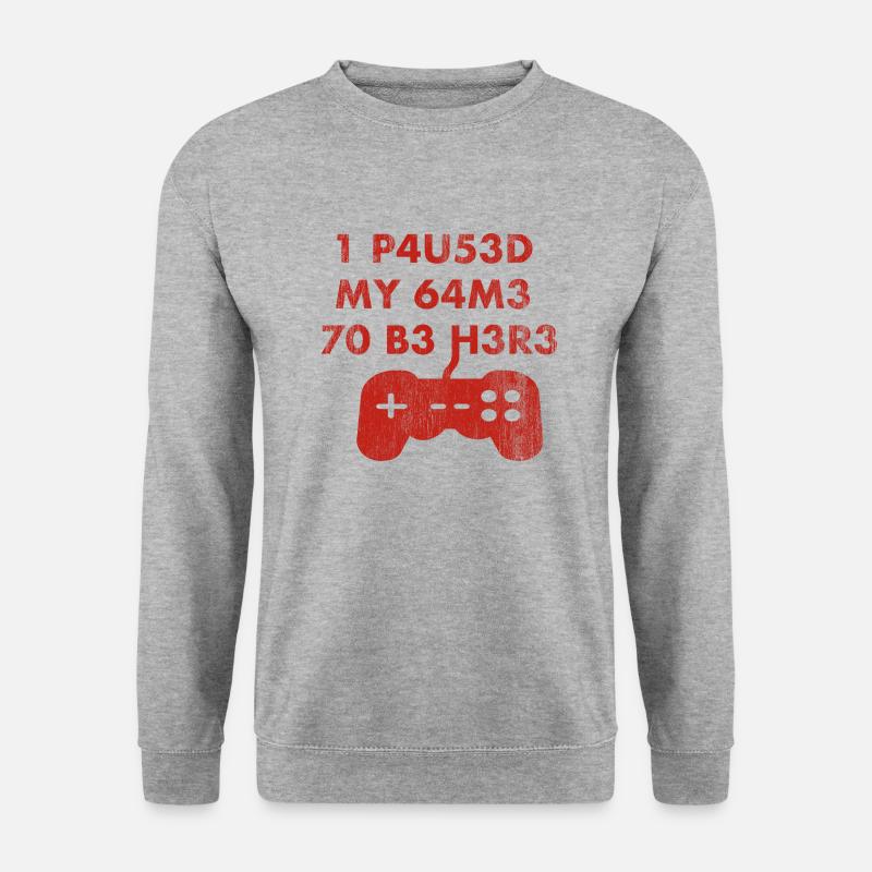 Ich habe mein Spiel pausiert, um hier zu sein leet - Unisex Pullover - Weißgrau meliert