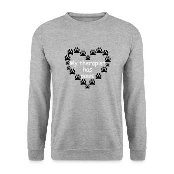 My therapist has paws - Unisex Pullover - Weißgrau meliert - Vorne - Alina (178cm) & Michal (187cm)