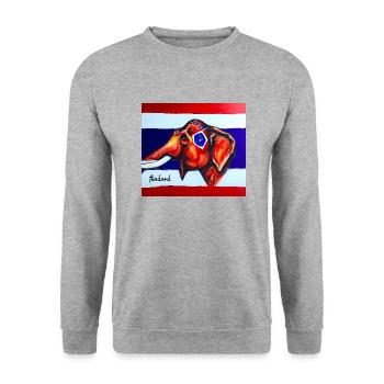 Thai Elefant - Unisex Pullover - Weißgrau meliert - Vorne - Alina (178cm) & Michal (187cm)