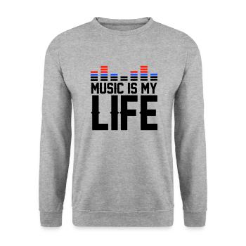 Music is my Life - Unisex Pullover - Weißgrau meliert - Vorne - Alina (178cm) & Michal (187cm)