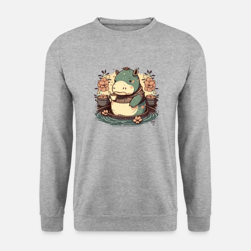 Nilpferd 5 - Unisex Pullover - Weißgrau meliert