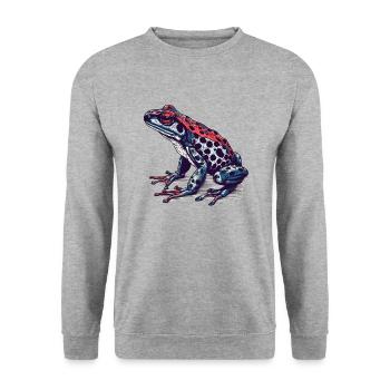 Pfeilgiftfrosch Amphibie in toller retro Optik - Unisex Pullover - Weißgrau meliert - Vorne - Alina (178cm) & Michal (187cm)