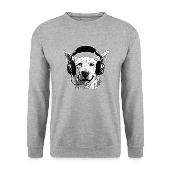 Jack der audiophile Hund - Unisex Pullover - Weißgrau meliert - Vorne - Alina (178cm) & Michal (187cm)